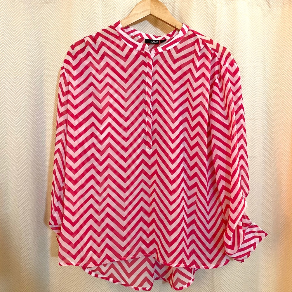 - A.N.A. - Pink and White Chevron Blouse, L